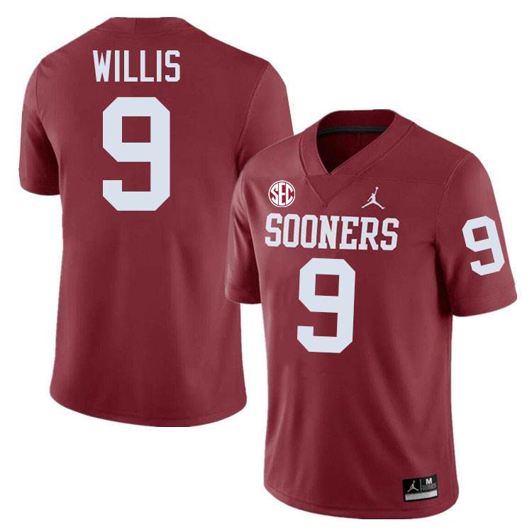 Oklahoma Sooners #9 Brayden Willis College Football Jerseys,Uniforms-Crimson